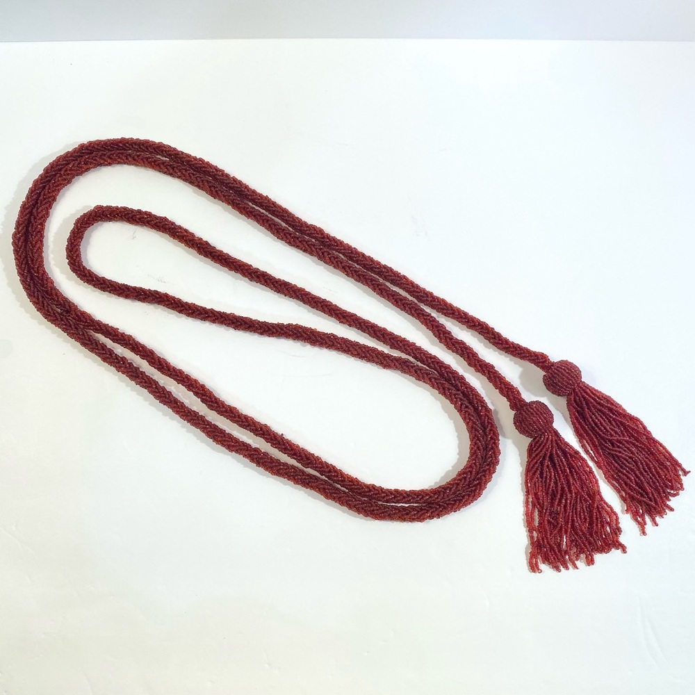 9 Ft Burgundy Red Crimson Glass Beaded Braided Garland + Tassels Holiday Decor - Picture 3 of 8